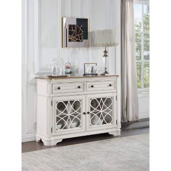 56" Florian Kitchen and Dining Cabinet Antique White and Oak Finish - Acme Furniture