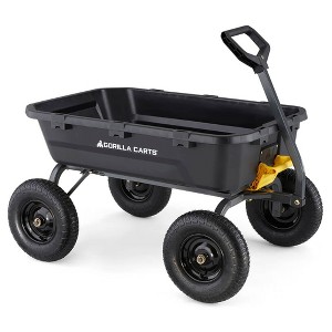 Gorilla Carts Heavy Duty 12 Cubic Foot Poly Yard Dump Cart, Garden Wheelbarrow Wagon with Pneumatic Flat Free Tires for Outdoor Lawn Utility, Black - 1 of 4