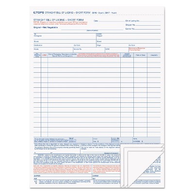 TOPS Bill of Lading 16-Line 8-1/2 x 11 Four-Part Carbonless 50 Forms 3847