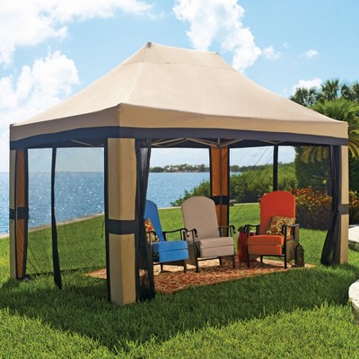 Beige and Brown Metal Pop-Up Gazebo with Screen