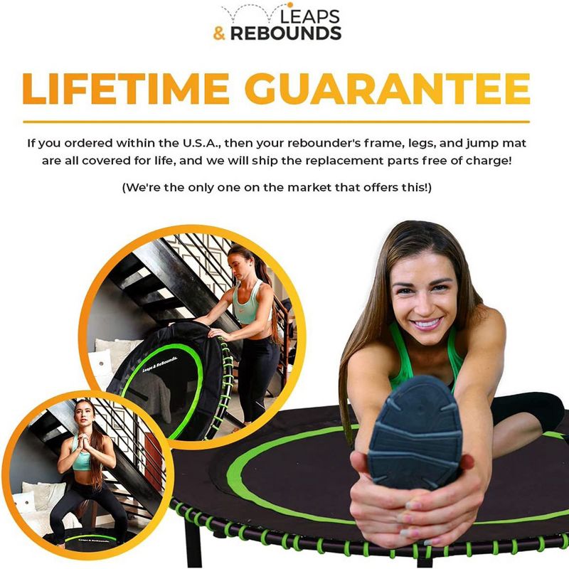 LEAPS & REBOUNDS 40" Round Mini Fitness Trampoline & Rebounder Indoor Home Gym Exercise Equipment Low Impact Workout for Adults, Green, 6 of 8