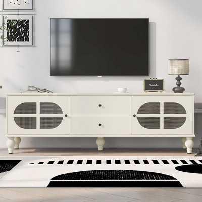 CAVINAS TV Stand Modern TV Stand Entertainment Center with Fluted Glass Doors for TVs up to 75 Inches for Living Room