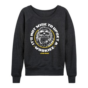 Women's - Star Wars - Its Not Wise Wookie Lightweight French Terry Wide Neck Long Sleeve Shirt - 1 of 4