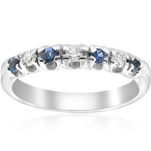 Pompeii3 1/3ct Blue Sapphire & Diamond Wedding Ring Stackable Band White Gold 10k - 1 of 4