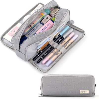 Paaaawaters Large Capacity Pencil Case 3 Compartment Pouch Pen Bag for School Teen Girl Boy Men Women (Pink)