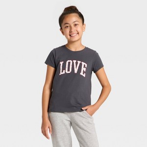 Girls' Short Sleeve 'Love Cherries' Graphic T-Shirt - Cat & Jack™ Dark Gray - 1 of 4