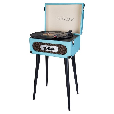 Blue Portable Belt-Drive Retro Turntable with FM Radio