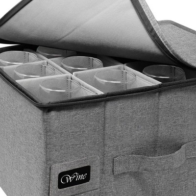 Gray Fabric Collapsible Stemware Storage Box with Dividers
