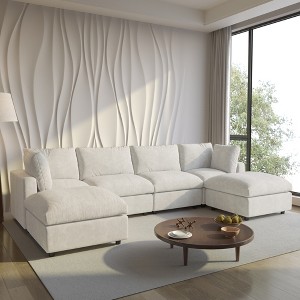 Cloud Couch Modular Sectional Sofa, 134" U Shaped Couch For Livingroom, Oversized Convertible Wide Seater With 2 Ottomans Living Room Set,Beige - 1 of 4
