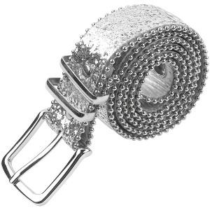 INSPIRE CHIC Women's Hollow Eyelet Sequin Decoration Versatile No-Punch Pin Buckle Belt - 1 of 4