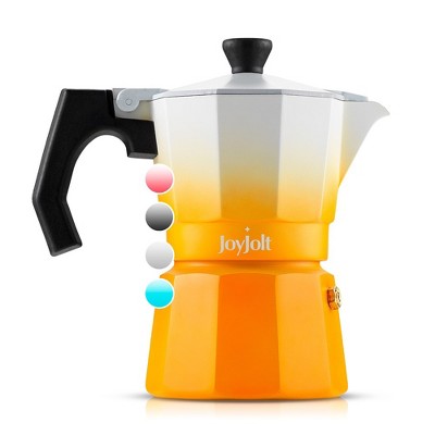 JoyJolt Italian Moka Pot 3 Cup Stovetop Espresso Maker Aluminum Coffee Percolator Coffee Pot - Orange