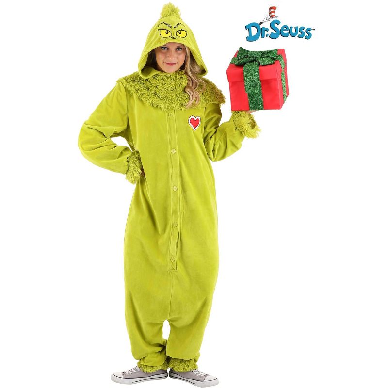 HalloweenCostumes.com Dr. Seuss The Grinch Jumpsuit with Hood Costume Adult, 2 of 3