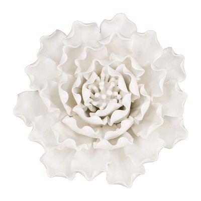 GlasFlength Wall Art Flowers Decorations 3D Flowers Wall Decoration Handmade Rustic Wall Art for Living Room, White, 5.9"*2.8"*5.9"