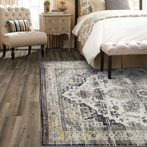 Machine Washable Vintage Area Rug Distressed Soft Indoor Carpet, Stain-Resistant Non-Slip Low Pile Rug for Bedroom, Dining, Office - 1 of 4