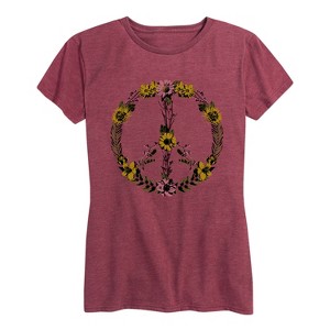 Women's - Instant Message - Floral Peace Sign Short Sleeve Graphic T-Shirt - 1 of 4