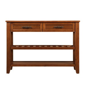Vynxaria Mid-Century Solid Wood Buffet Console Table 42"L×13.78"W×30"H, 2 Drawers and 2 Tier Shelves, Iron Handles - 1 of 4