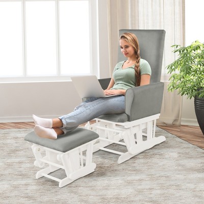 Gray Microfiber Upholstered Wooden Nursery Glider and Ottoman Set
