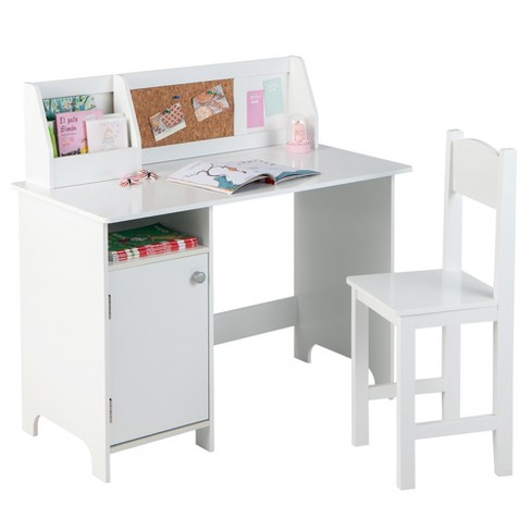Kids Wooden Study Desk Chair Set Writing Table with Bookshelf & Storage  Cabinet