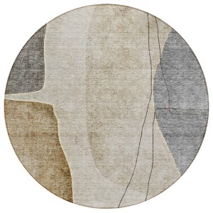 Taupe Beige And Gray Abstract Washable Indoor Outdoor Area Rug - 1 of 4