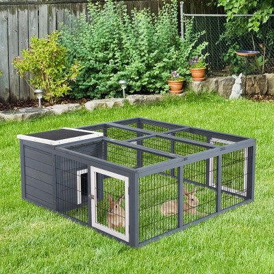 Rabbit Hutch Bunny Cage with Waterproof Roof,Indoor Outdoor Small Animal House with Run and Ventilated Doors–LAOTIES