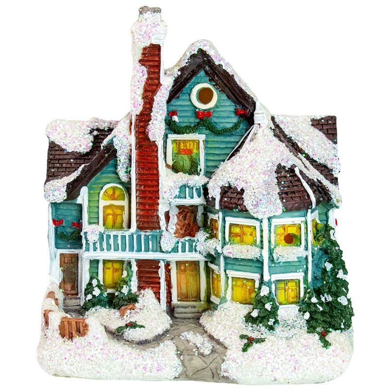Northlight 5.5" Green LED Lighted Snowy House Christmas Village Decoration, 1 of 6