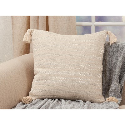 Natural Cotton Shimmer Line Decorative Pillow Cover with Tassels
