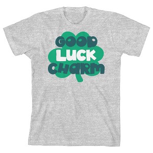 St. Patrick's Day Good Luck Charm Crew Neck Short Sleeve Gray Heather Youth T-shirt - 1 of 2