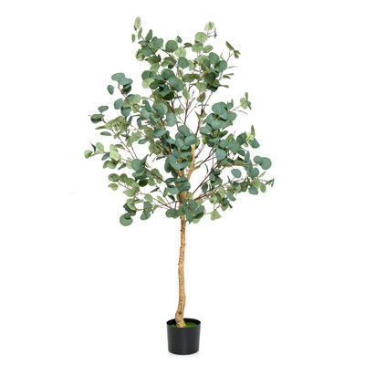 Tangkula 5.5FT Artificial Eucalyptus Tree in Plastic Nursery Pot Tall Fake Eucalyptus Plants with 517 Silver Dollar Leaves for Indoor Outdoor
