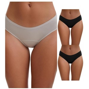 INSPIRE CHIC 3 Layers Period Leak Proof Briefs for Women's Cotton Mid-Waisted Underwear 3 Packs - 1 of 4