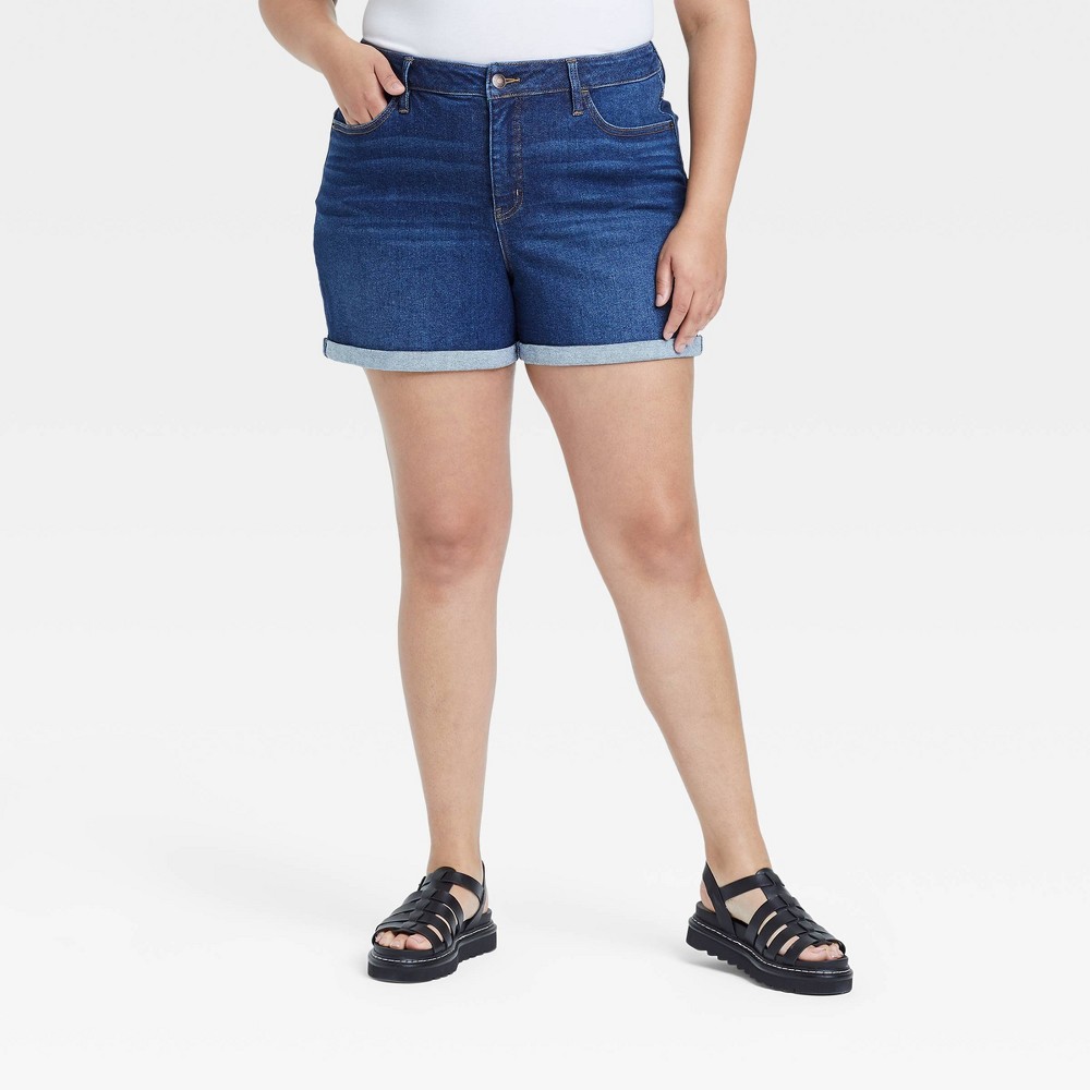 Women's Plus Size Mid-Rise Jean Shorts - Ava & Viv™ Dark Wash 20W