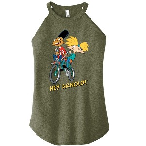 Women's - Hey Arnold! - Arnold and Gerald on Bike Graphic High Neck Tank - 1 of 3