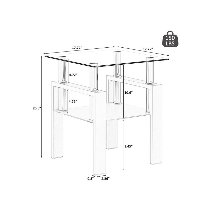 Glass Coffee Table,Tempered Glass Top Modern Minimalist Square Side Center Tables, 3 of 4