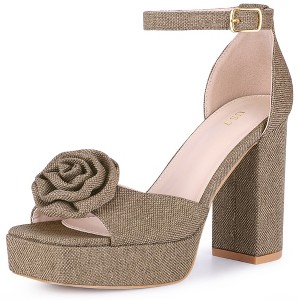 BLISSFUL STEP Women's Flower Square Toe Ankle Strap Chunky Heel Sandals - 1 of 3