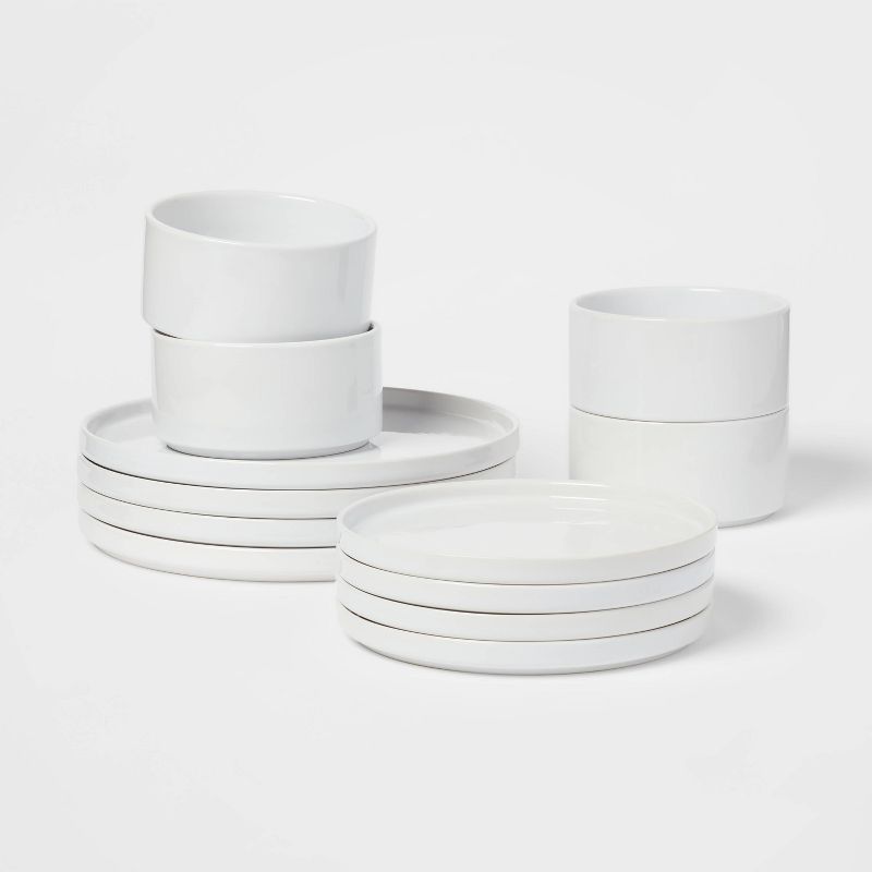 12pc Stoneware Stella Dinnerware Sets White - Threshold&#8482;, 1 of 8