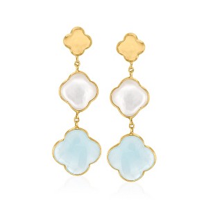 Ross-Simons Italian Mother-Of-Pearl and 5.00 ct. t.w. Aquamarine Clover Drop Earrings in 14kt Yellow Gold - 1 of 4