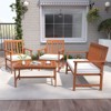 Tangkula 4-Piece Acacia Wood Patio Conversation Set Outdoor Furniture Set w/ 2 Armchairs - 4 of 4