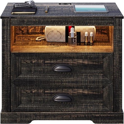 GlasFlength Nightstands Nightstand Farmhouse Style Bedside Table with Storage Drawers Simple Design for Bedroom, Brown, 19.68"*15.75"*23.62"