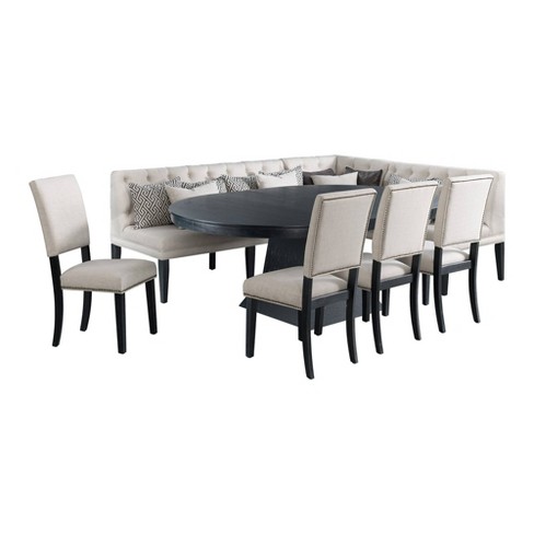 8pc Mara Oval Dining Set Table, 4 Side Chairs And Banquette 