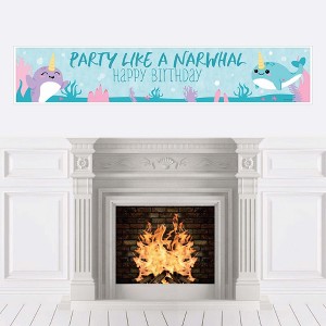 Big Dot of Happiness Narwhal Girl - Under The Sea Happy Birthday Decorations Party Banner - 1 of 4