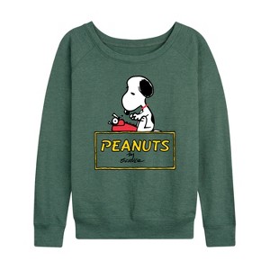 Women's - Peanuts - Snoopy Typing Lightweight French Terry Wide Neck Long Sleeve Graphic Shirt - 1 of 4