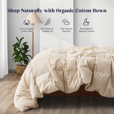 Puredown All Season Organic Cotton Down Comforter - 100% Natural, Chemical-Free, Medium Warmth Duvet Insert