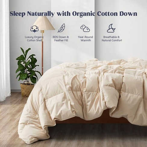 Puredown All Season 100 Organic Cotton Down Duvet Insert Medium Warmth Comforter Off white Full Queen