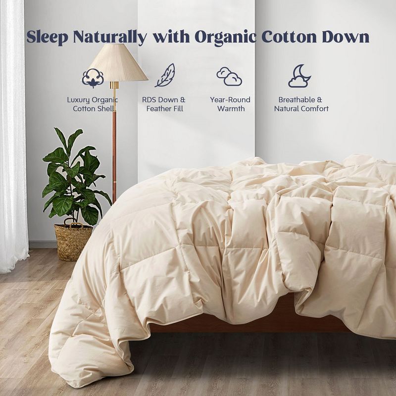 Puredown All Season 100% Organic Cotton Down Duvet Insert Medium Warmth Comforter, 1 of 13