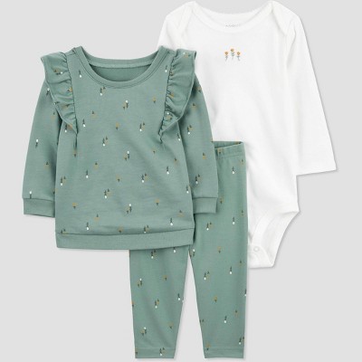 Image of Carter's Just One You® Baby Girls' Floral Top & Bottom Set - Green/White Newborn