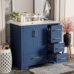 YOOCOZZ Traditional Solid Wood Bathroom Vanity & Cabinet with Ceramic Basin - 1 of 4