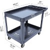 2 Tier Plastic Utility Cart with Wheels, 500lb Heavy Duty Rolling Deep Shelf Food Service Work Cart, Commercial Maintenance, Garages, Shops - 4 of 4