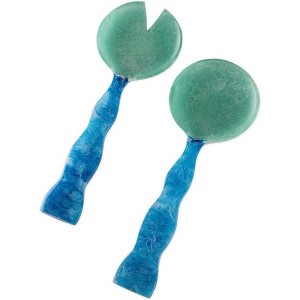 Folkulture Resin Salad Server Set of 2, 12 X 4.5 Inch - Aqua Teal - 1 of 4