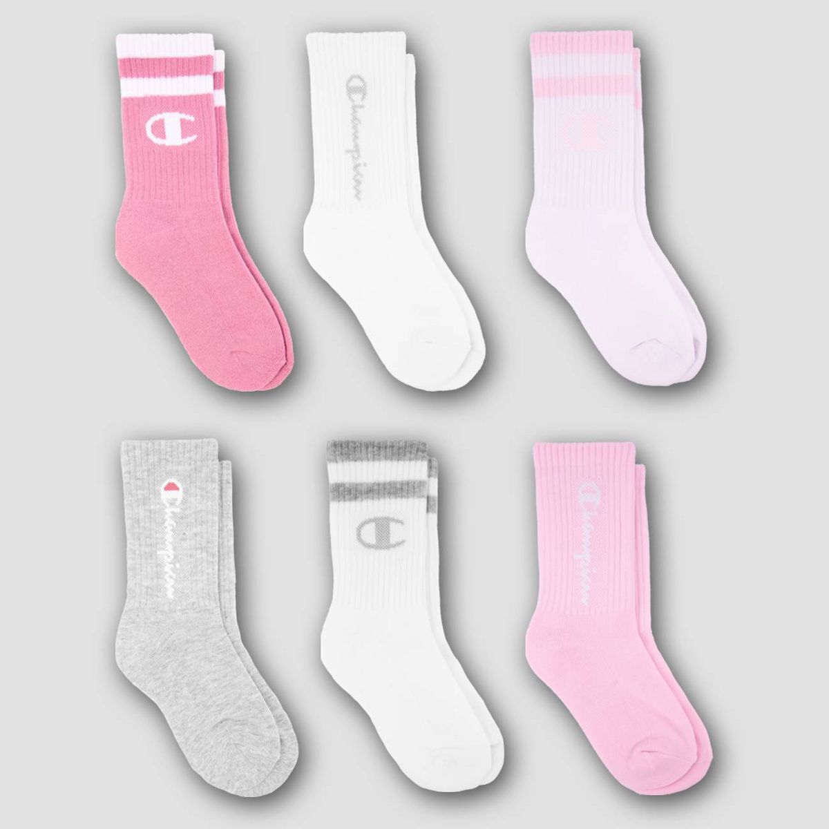 Champion Girls' 6pk Crew Socks - Pink - thumbnail 2