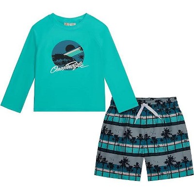 Ocean Pacific Big Boy's Rash Guard And Trunks Swimsuit Set, L/S Mint, 10/12 — фото 3