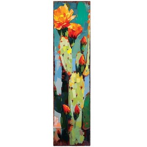 HomeRoots 36" Blue Green And Orange Cactus Solid Wood Porch Sign - 1 of 4